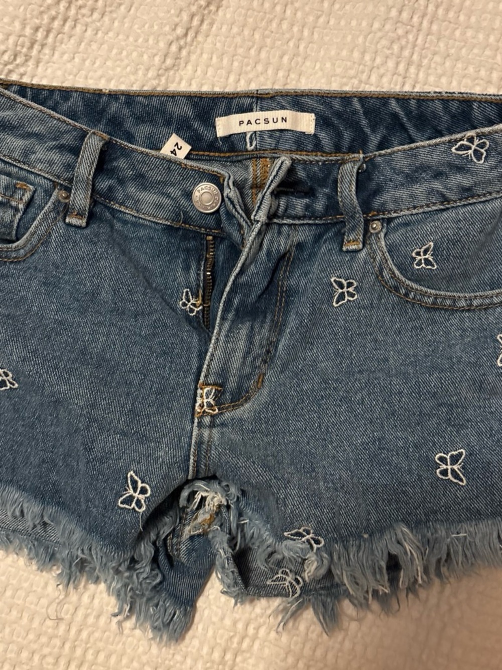 PacSun Blue Embroidered Denim Shorts